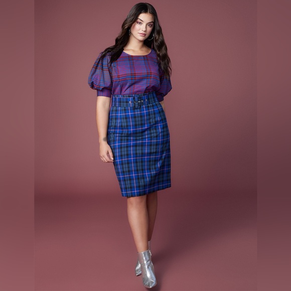 ELOQUII Plaid Column Skirt - Picture 8 of 11